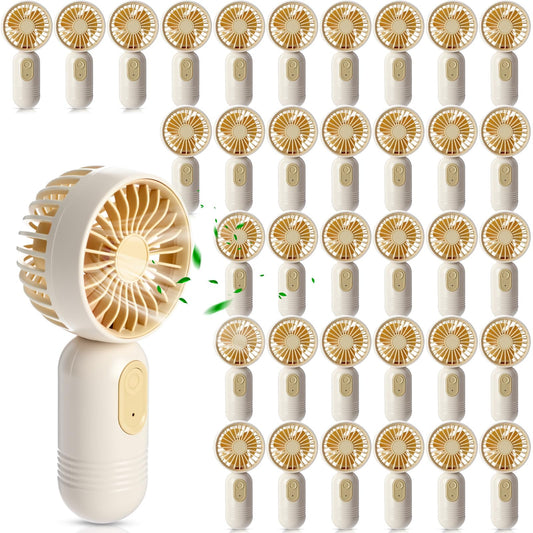 Rossesay 36 Pack Mini Portable Fan Bulk for Travel 3 Speeds, Rechargeable USB Battery Operated, Small Handheld Personal Eyelash Fans for Women Men Indoor Outdoor (White Beige)