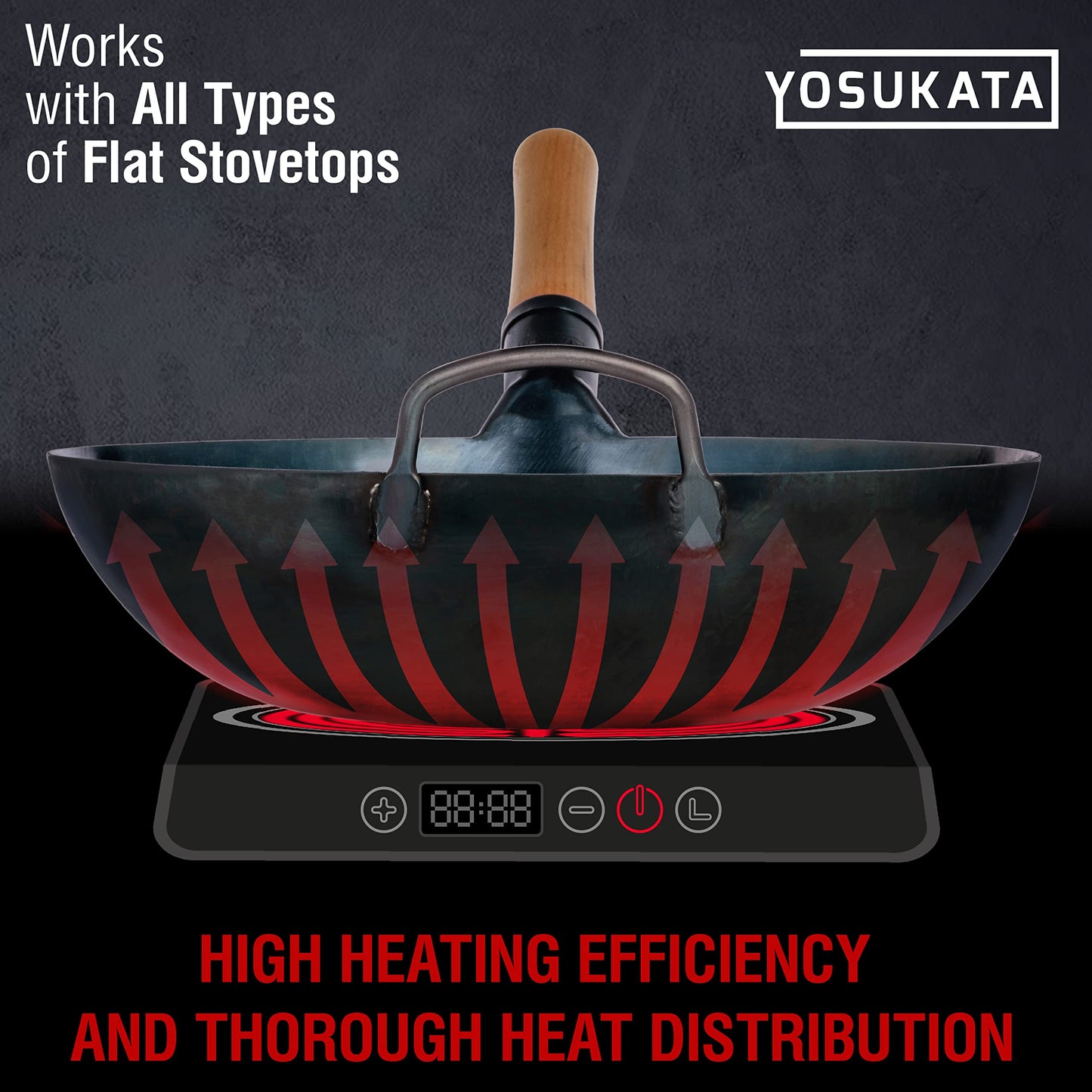 YOSUKATA Flat Bottom Wok Pan - 13.5" Blue Carbon Steel Wok PLUS 17" Wok Spatula and Ladle Skimmer Spoon - Stainless Steel Cooking Utensils Set of 3