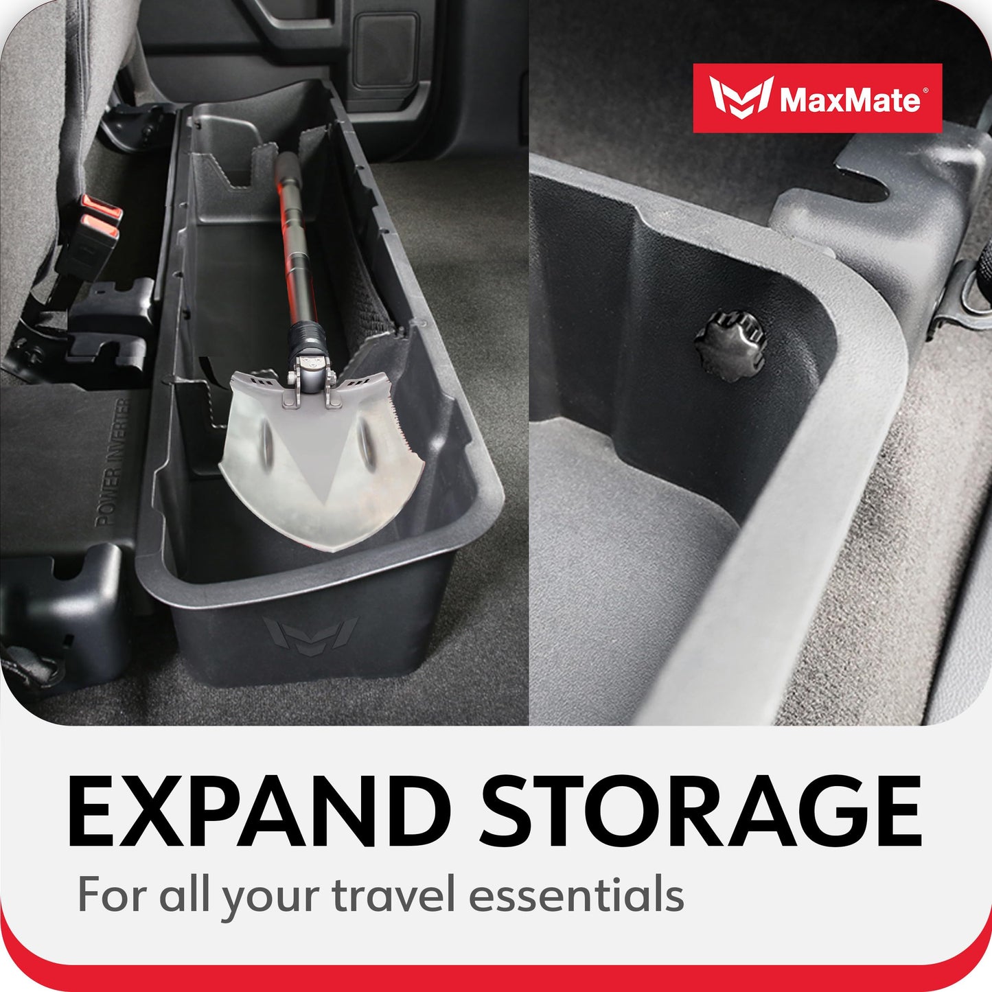 MaxMate Underseat Storage Box Compatible with 2015-2026 Ford F-150; 2017-2026 F-250 F-350 SD Supercrew Cab, Rear Under Seat Extra Cargo Store Organizer | CB5F2228MX