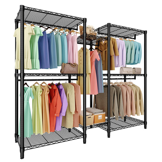 EliteEdge Freestanding Heavy Duty Garment Rack with Adjustable Shelves and Hanging Rods, Large 1870 Lbs Capacity Portable Closet Organizer for Bedroom or Cloakroom Storage, Black