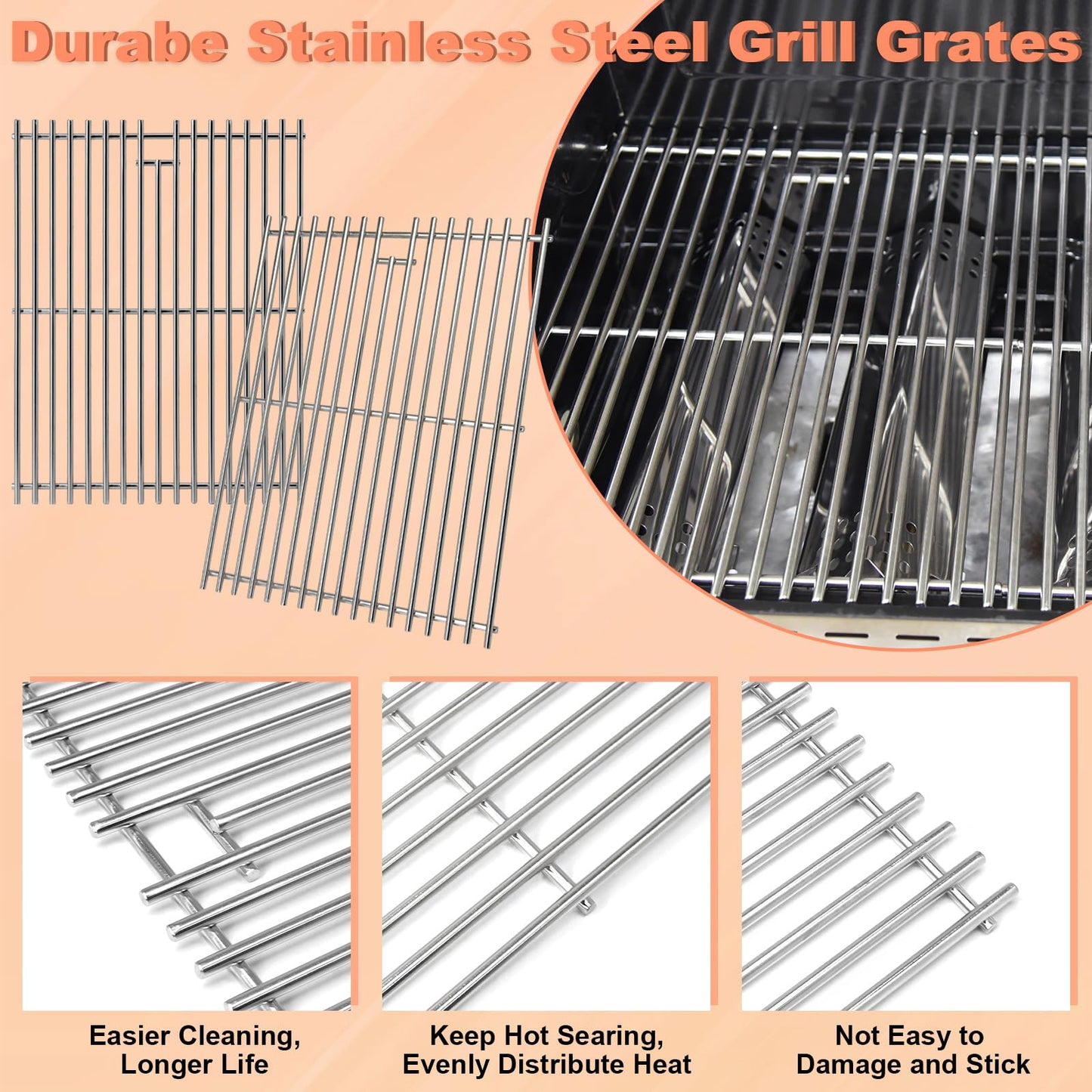 Grill Parts for Nexgrill 5 Burner 720-0888 720-0888N 720-0888A,4 Burner Nex-grill 720-0830H 720-0830 Stainless Steel Cooking Grates, Heat Plates, Burner Replacement Kit for Home Depot Nex grill