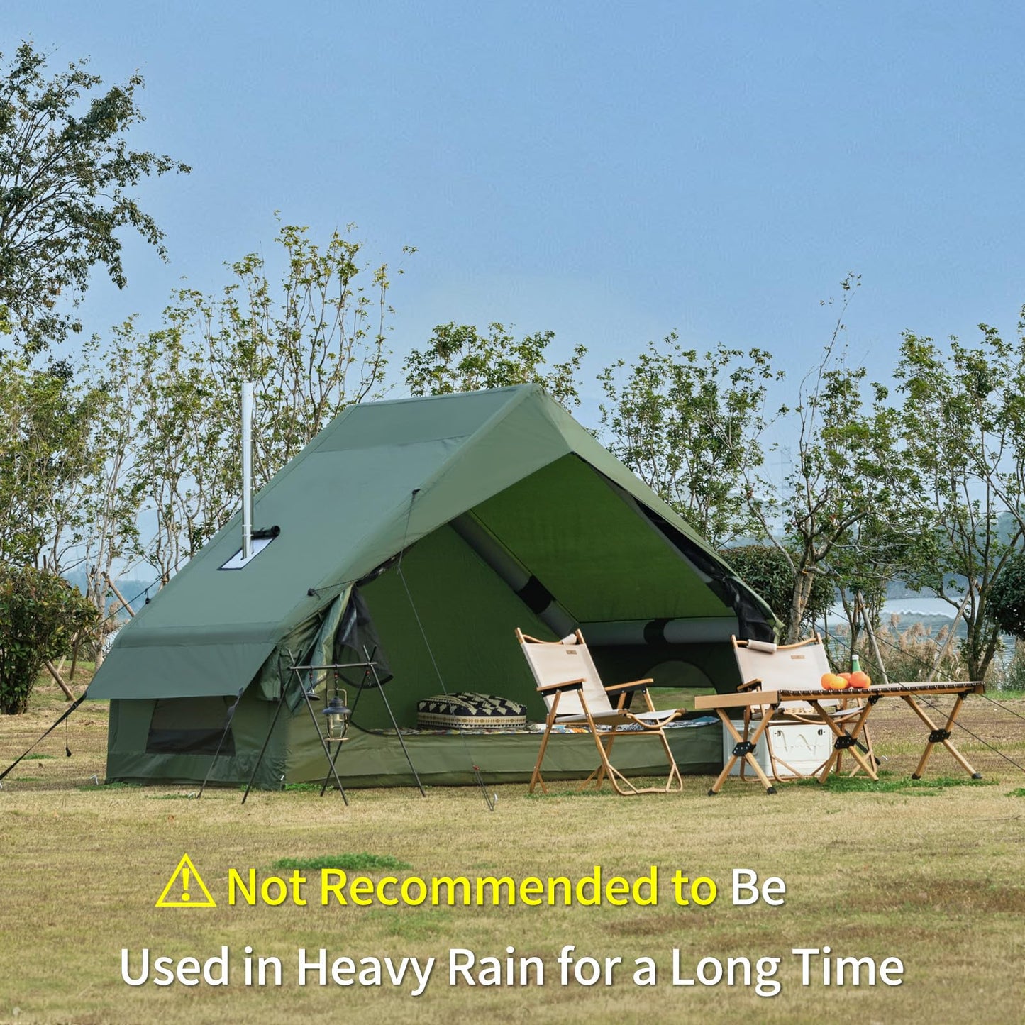 WaldZimmer 6sq Green Inflatable Camping Tent with Hand Pump Easy Setup Waterproof Windproof Outdoor Blow up Tent 3-4 Person Oxford 4 Season Glamping Air Tents Cabin House with Mesh Windows & Door