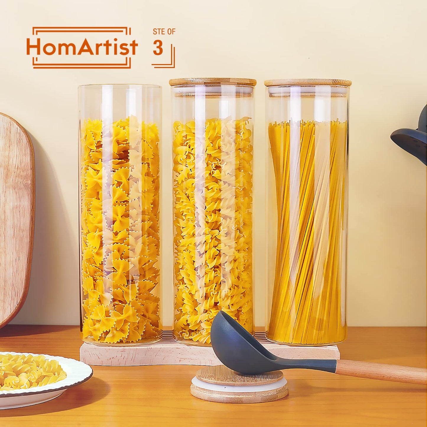 HomArtist Glass Jars with Bamboo Lids 180oz X2 & 79oz X3 & 53oz X4 [Set of 9], Glass Canisters with Airtight Lids, Glass Food Storage Containers