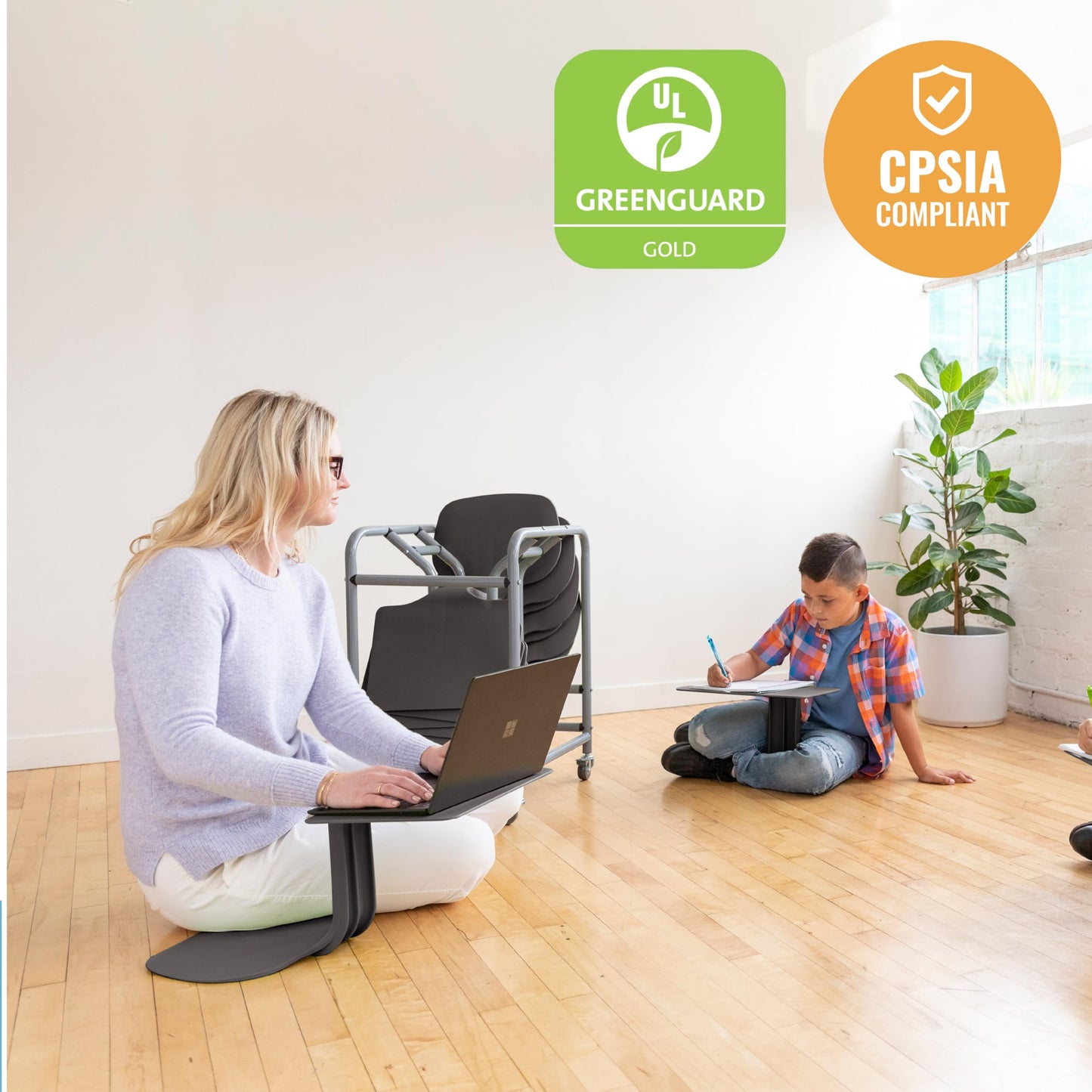 ECR4Kids The Surf Portable Lap Desk with Storage Cart, Flexible Seating, Black, 10-Pack