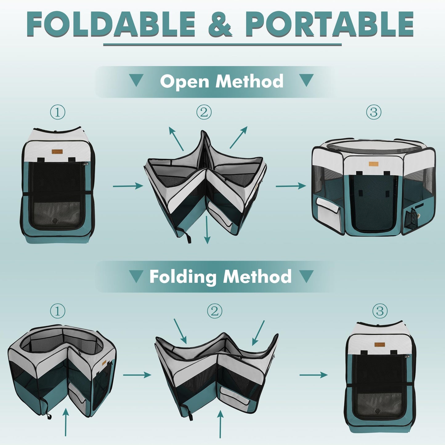 Dog Playpen, Portable Pet Play Pen for Cat, Puppies, Rabbits, Chickens, Foldable Large-Capacity Pet Tent for Indoor/Outdoor Travel Camping (Size XL Without Carry Bag)