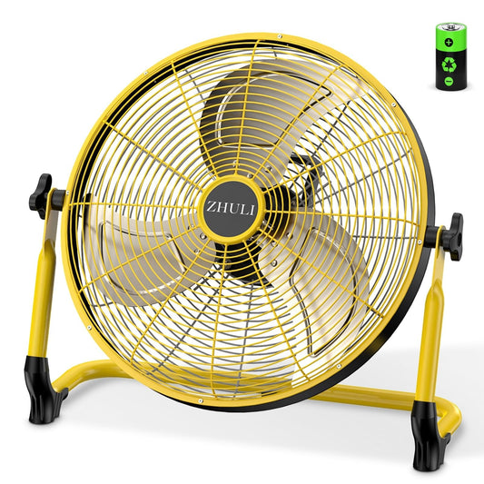 ZHULI 18" Portable Battery Operated Floor Fan, Rechargeable Cordless Camping Fan, Hi-Velocity Brushless Motor, Metal blade, USB Phone Charge, 8~60H Runtime, Quiet, Wireless, For Outdoor Home Workshop