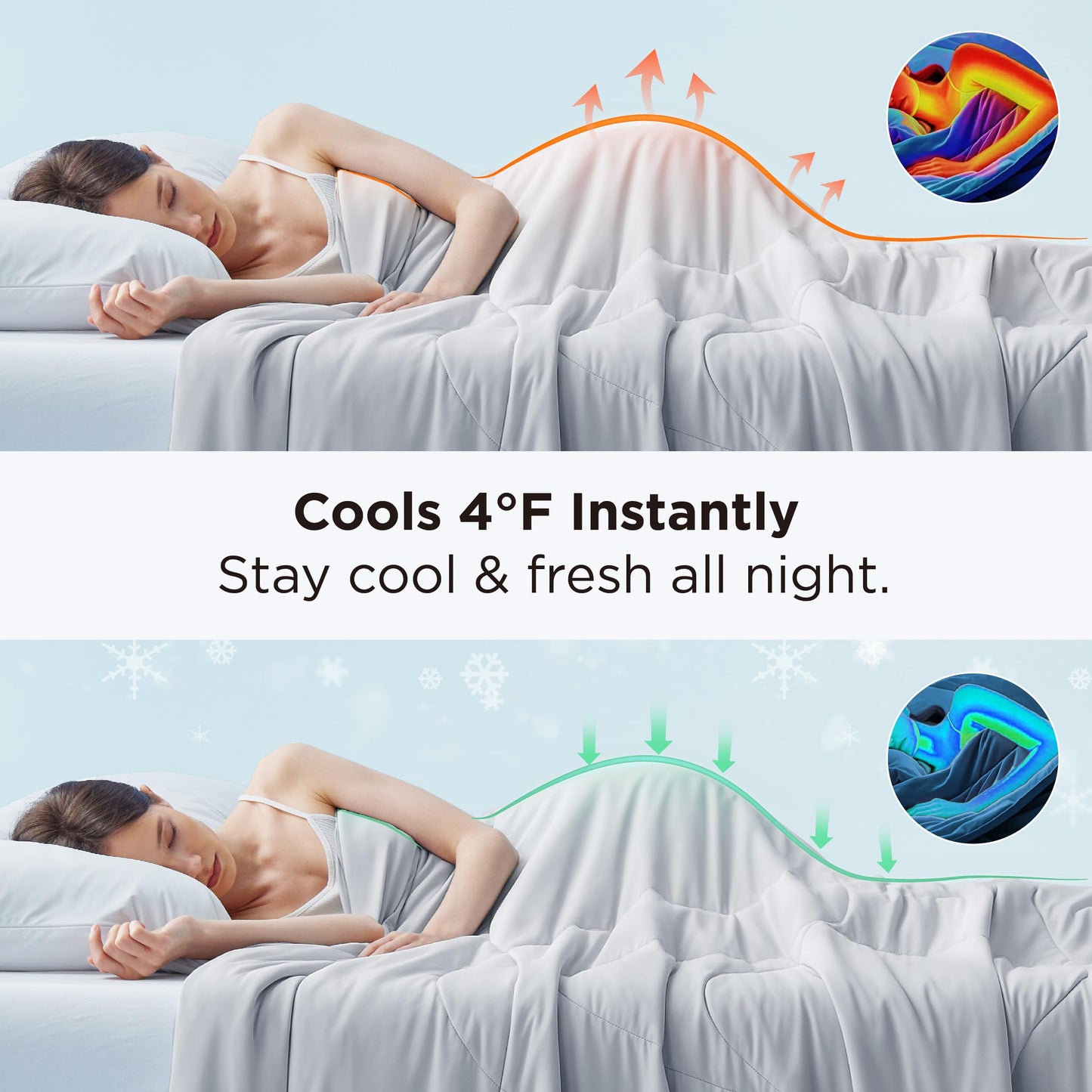 Bedsure Cooling Comforter Bundle Cooling Pillow Cases for Hot Sleepers with Dual-Sided Cool Tech, 2 Pack HA & Ceramides Infused Silky Cooling Pillowcases Soft for Skin & Hair, Grey, Queen Size