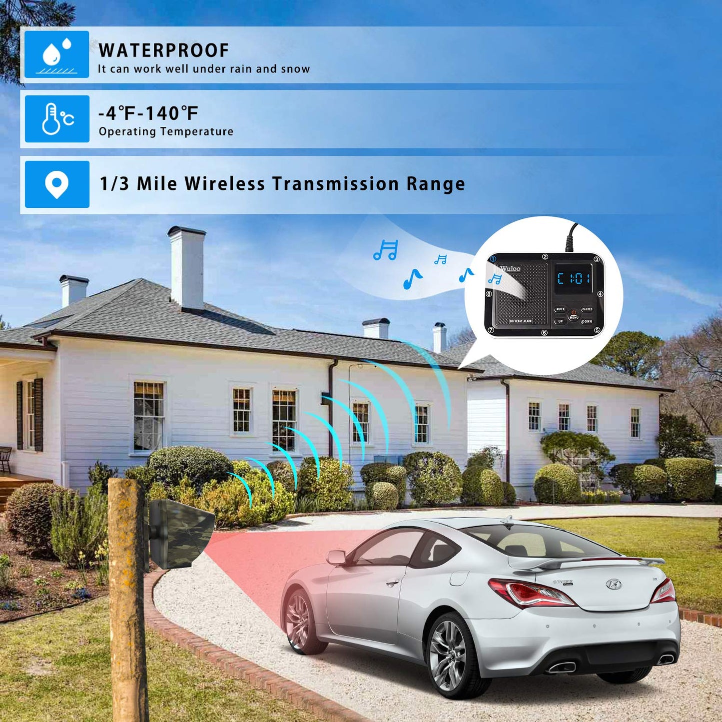 Solar Driveway Alarm Wireless Outside 1800ft Range, Outdoor Motion Sensor & Detector Driveway Alert System with Rechargeable Battery/Weatherproof/Mute Mode (1&3-Camouflage)