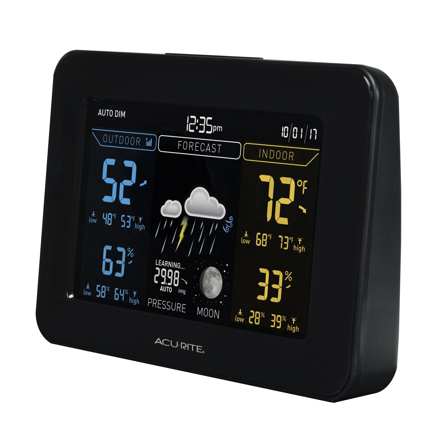 AcuRite 02027AIM Color Weather Station with High Low Temperature and Humidity with Moon Phase, Dark Themed , Black Display
