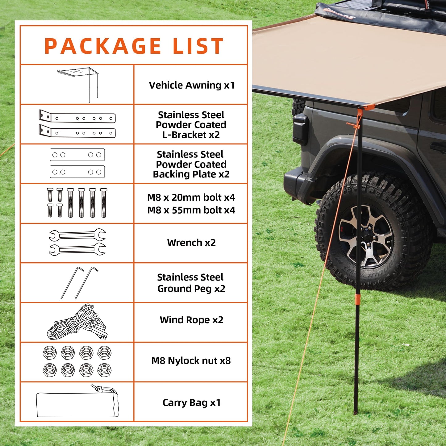ALL-TOP Vehicle Awning 8.2'x10' Roof Rack Pull-Out Sun Shade UV50+, Weatherproof 4x4 Side Awning for Camping & Overland (Hardware Included)