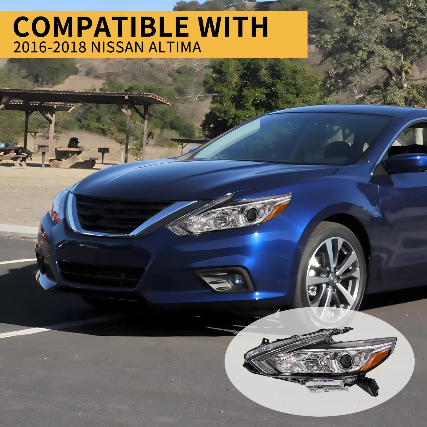 ShotFiled Halogen Headlights w/o LED DRL Headlamp Compatible with 2016 2017 2018 Nissan Altima Chrome Housing Headlights（Left Driver Side