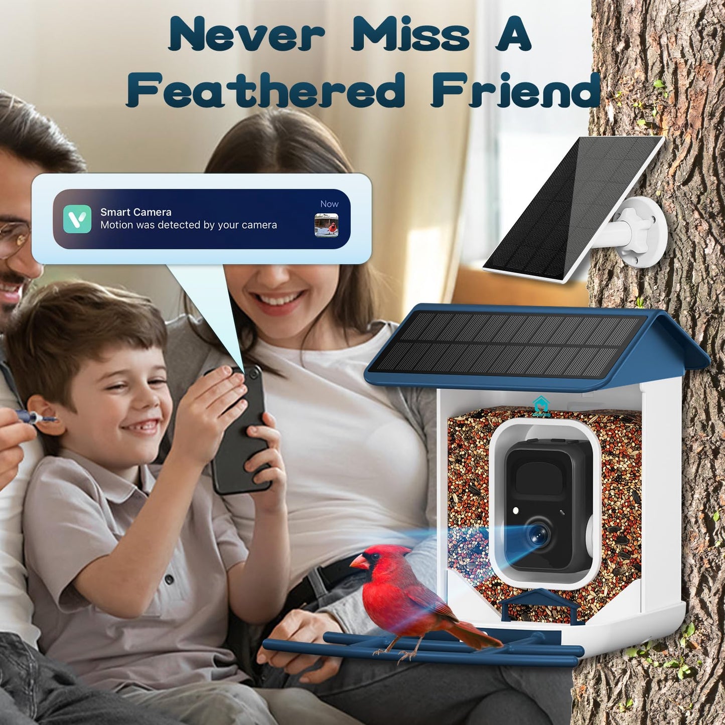 BROAIMX Smart Bird Feeder with Camera-AI Identify 11,000+ Species, 2K HD Auto Capture Birds Video & 64G TF Card, Solar-Powered Wireless Outdoor Design, Birdhouse with Built-in Two-Way Microphone