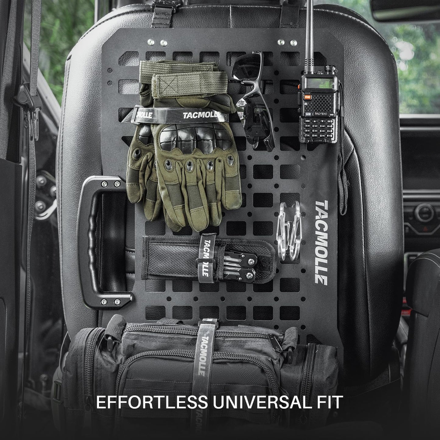 TACMOLLE Portable Rigid MOLLE Panel, Tactical Car Back Seat Organizer with Handle, Heavy Duty Car Storage Organizer for Modular Storage, Universal MOLLE Panels for Vehicles Car Truck Mount Rack