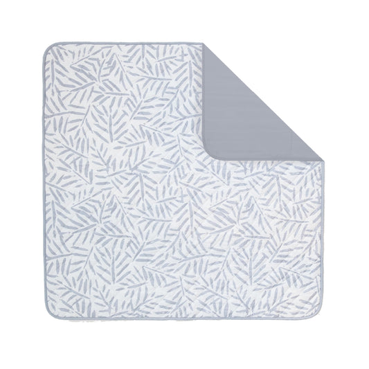 Toddlekind Pretty Practical Mat 100% Organic Cotton 47" x 47”, Reversible, Portable, Travel, Portable, Indoor/Outdoor, for Babies/Toddlers, Sandy Lines-Ocean Leaves-Stone (Grey)