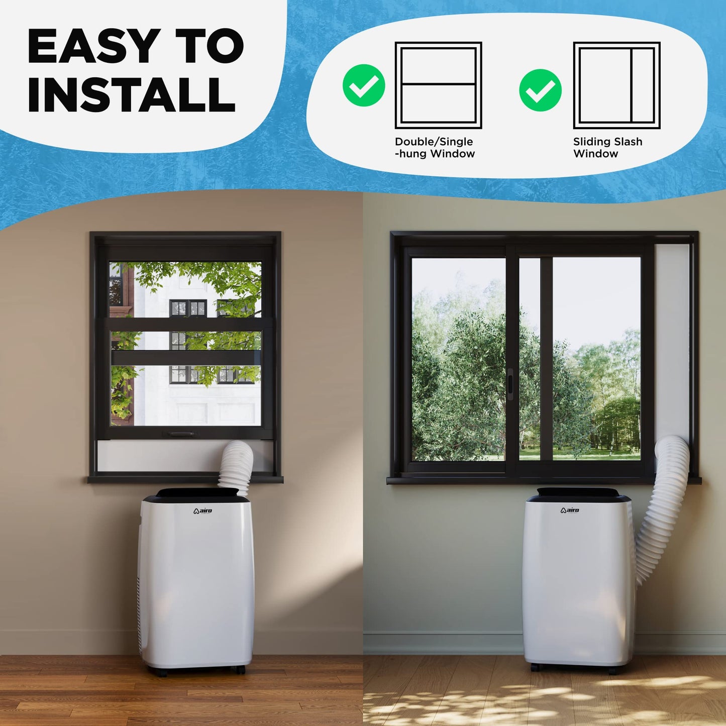 AIRO Portable Air Conditioners 8000 BTU, AC Unit Floor Standing with Remote Control & DIY Installation Kit, New 2025 model
