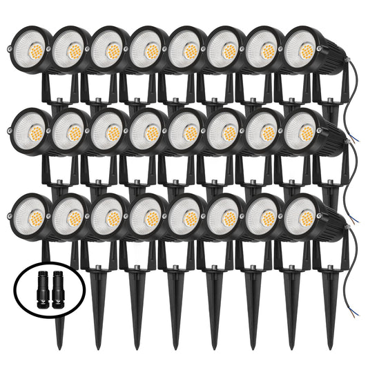REEGOLD Low Voltage Landscape Lights Outdoor: 7W 700LM LED Landscape Lighting with Connectors for Tree Garden Yard Pathway | 12V 24V Warm White 2700K Spotlights | IP65 Waterproof | 24 Pack