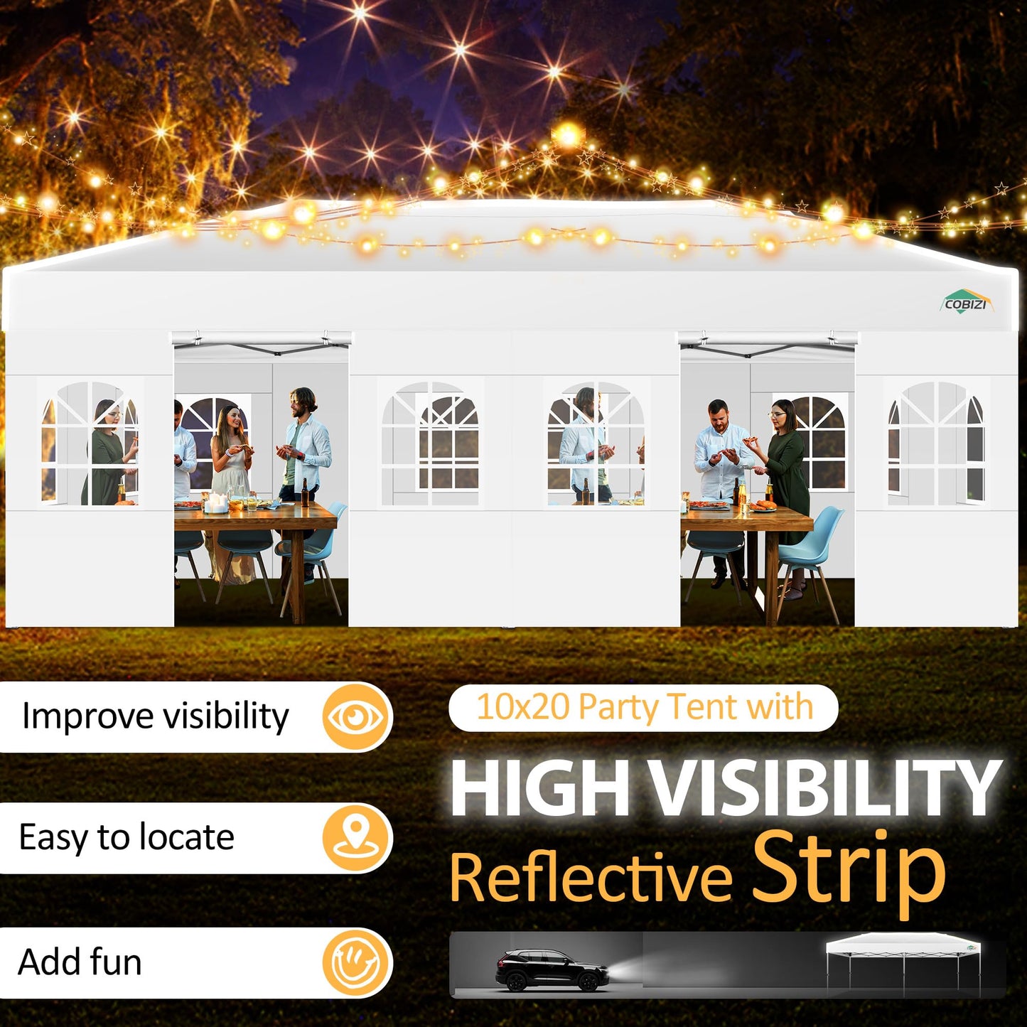 COBIZI 10x20 Pop Up Canopy with 6 Sidewalls One Push Setup Outdoor Event Shelter Waterproof UPF 50+ Gazebo Tent with Carry Bag,Air Vent,Sandbag for Wedding, Commercial, Party,White