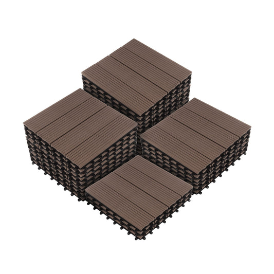 Interlocking Deck Tiles - 30-Pack 11.6-in Wood Plastic Composite All-Weather Outdoor Flooring Balcony Poolside or Patio by Pure Garden (Mocha Brown)