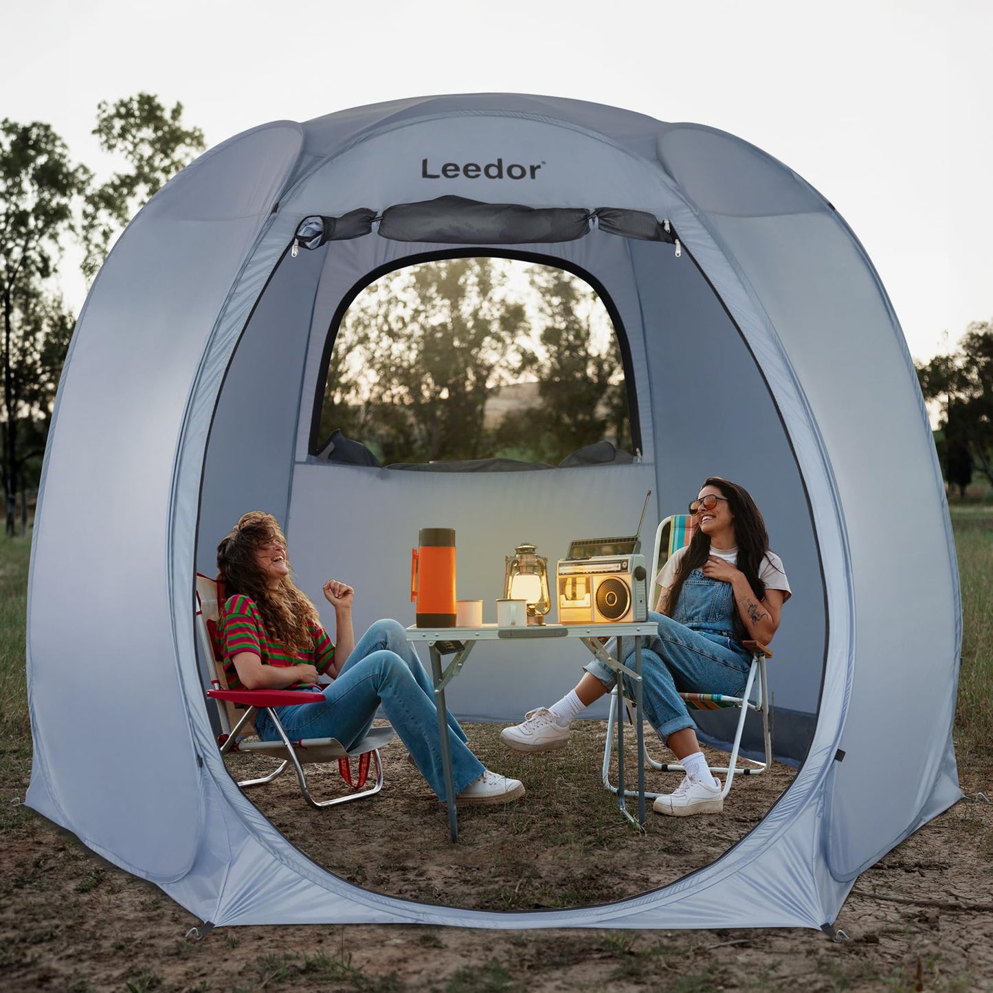LEEDOR Pop Up Screen House Tent, 10'x10'UPF 50+ and Windproof Dome Outdoor Canopy Camping Tent with Roll Up Zipped Door Privacy Gazebo, Compact and Lightweight for Party Camping Fishing Picnic, Grey