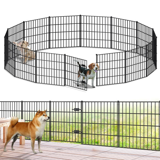 FOREHOGAR Metal Garden Fence 28in (H) x 35ft (L), 1 Gate + 14 Panels Dog Fences Border Fence Animal Barrier, No Dig Garden Fencing for Yard Flower Bed Lawn Patio Outdoor, PIN282815G Black