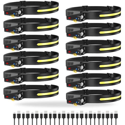 Lytoybe 12 Pack Headlamp - 1000 Lumen Rechargeable for Adults - 6 Modes& 230° COB Wide Beam - IPX5 Waterproof, USB-C Fast Charge - for Running, Camping, Hiking, Cycling