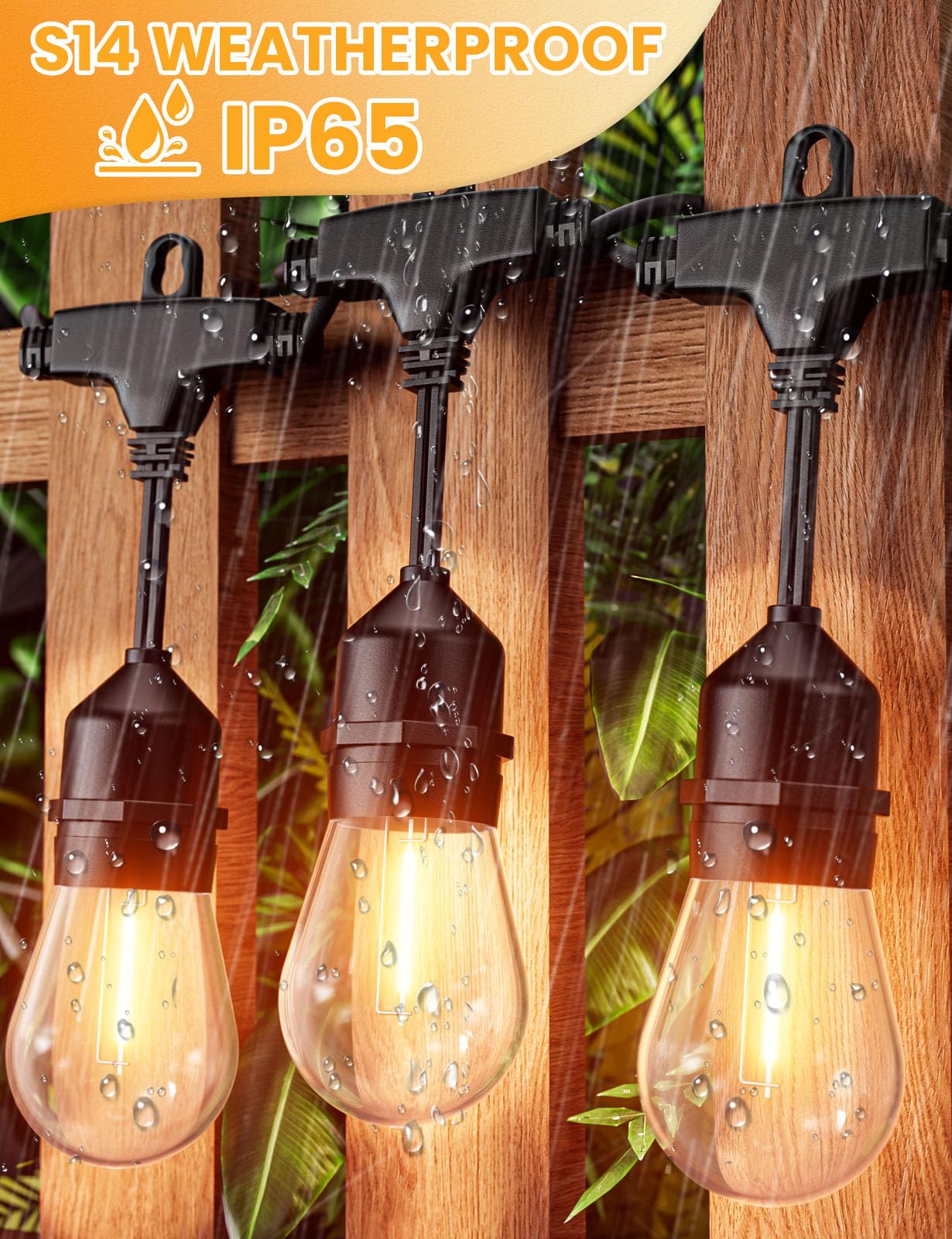 Svater Outdoor String Lights 200 FT, E26 Socket, 64pc S14 Shatterpoof Bulbs, 1 Watt Dimmable 2700K Warm White, IP65 Waterproof Commercial Grade Patio Light (4 Pack X 50FT)