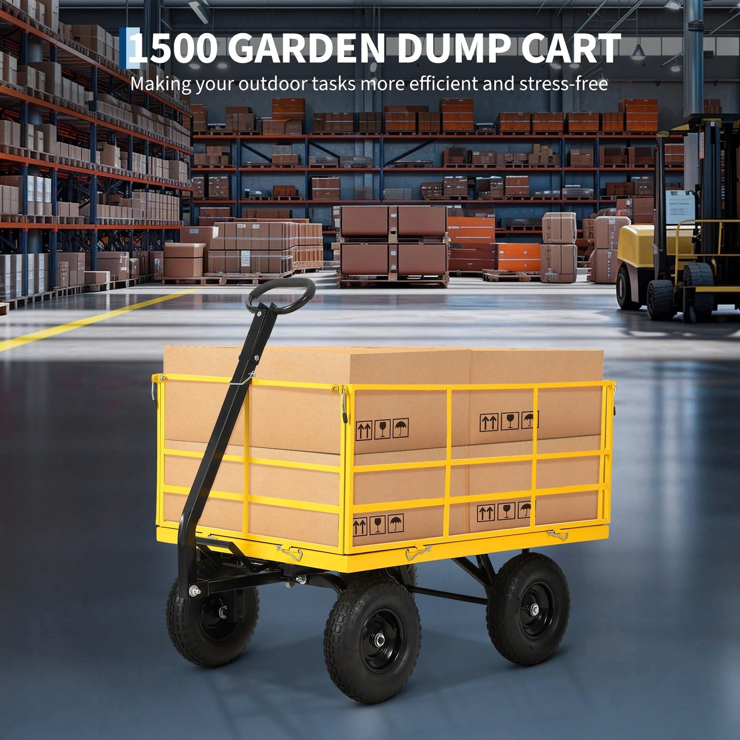 1400 LB Heavy Duty Garden Wagon Cart – 13" All-Terrain Tires, 3-in-1 Utility Yard Trailer with Removable Side Panels, Outdoor Metal Wagon for Lawn, Yard, Backyard