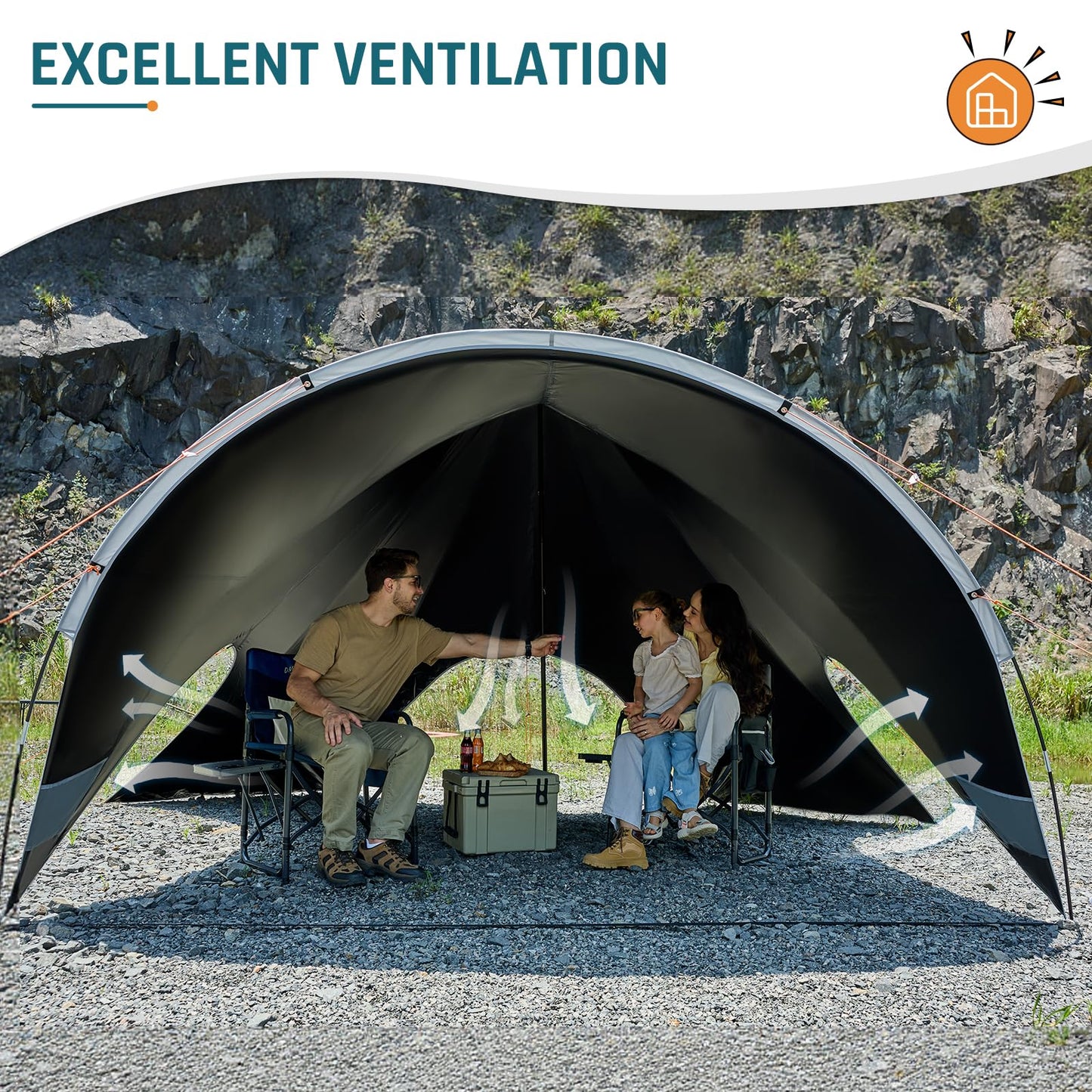 Blackout Camping Canopy Waterproof Tent Tarp with Poles Sun Shade Shelter for Outdoor Camping Backyard Picnic, Included Guy Lines & Luminous Tent Stakes, Gray