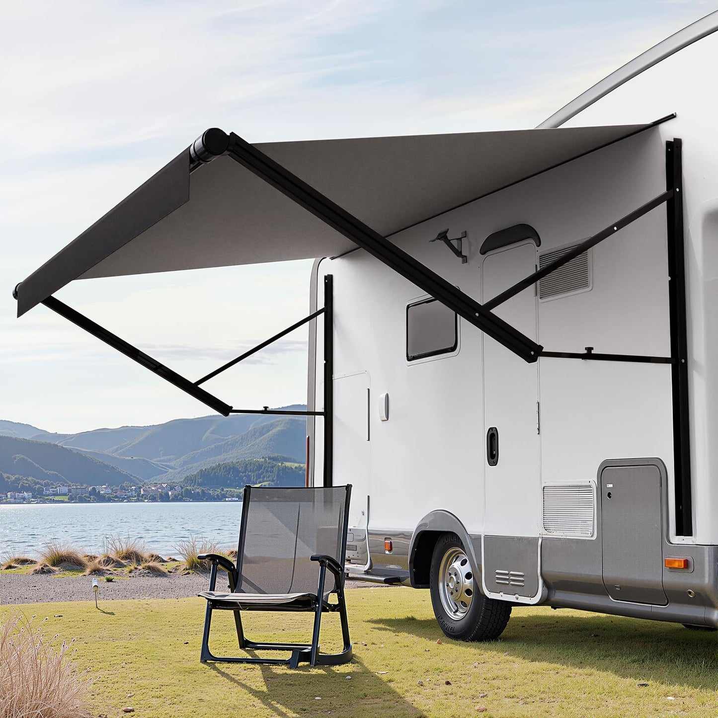 VEVOR Motorized RV Awning Complete Kit, 18' Retractable Awning with Aluminum Alloy Frame, Outdoor Trailer Awning, Fit for Most RVs(Black Fade)