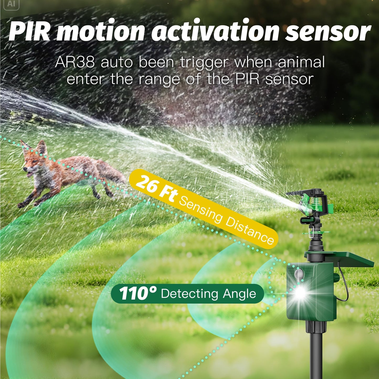 2 Pack Motion Activated Animal Repeller with Water Sprinkler and Flashing Light, Solar Powerd Deer Cat Repellent Outdoor Deterrent - Keep Rabbits Shunks Dog Raccoons Birds Away from Lawn and Garden