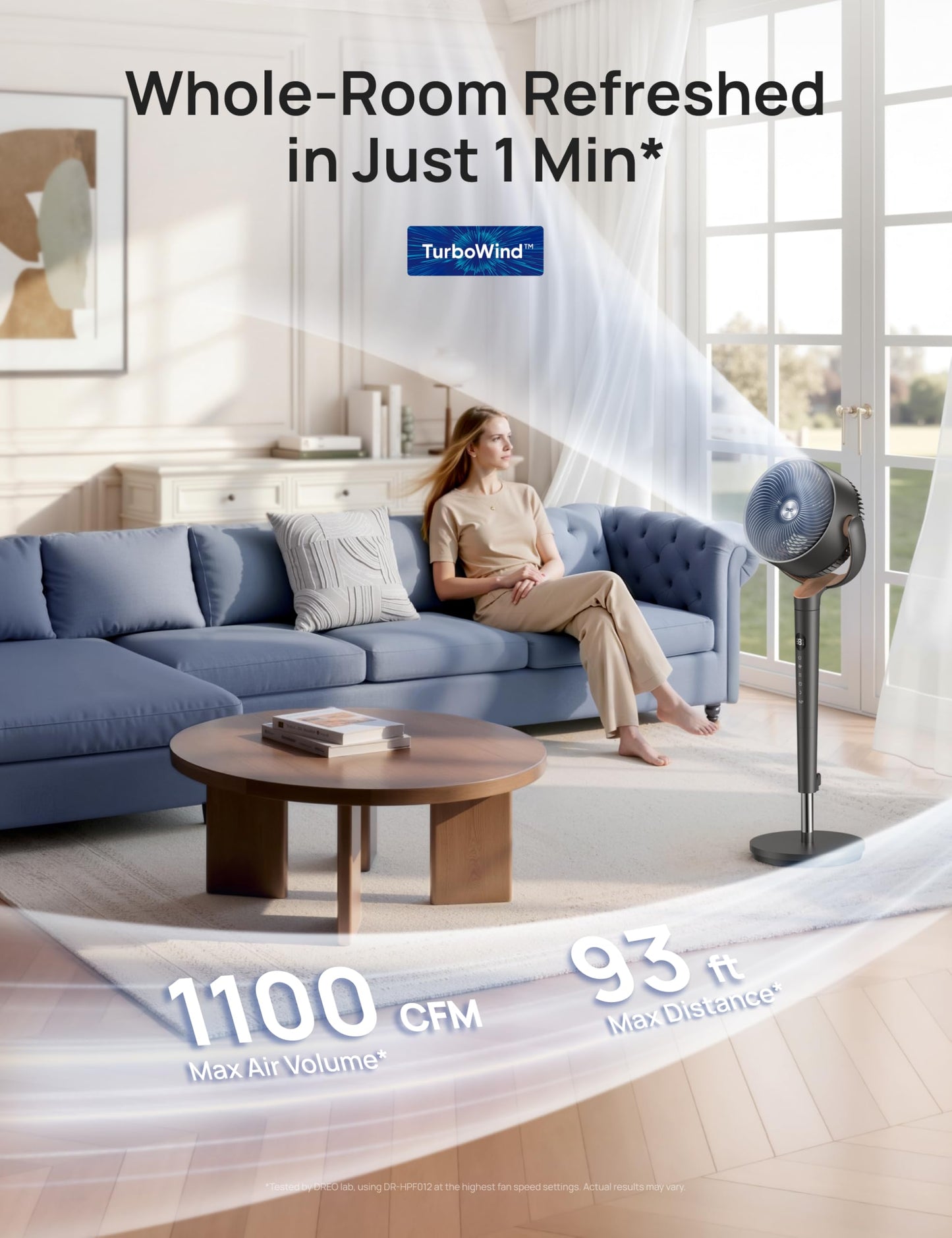 DREO Fan for Bedroom, 120° Oscillating Standing Fans, Quiet Floor Fan with DC Motor, 100ft Pedestal Fans for Room, 9 Speeds, 4 modes, 20dB, 120° Manual Vertical, 37-42" Adjustable Height, 9H Timer