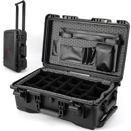 GarveeTech Protective Case,Heavy Duty Protective Dry Box Case with Padded Dividers and Wheels,Waterproof Travel Camera Case Dustproof and Impact Resistant,22” x 14” x 9”,for Travel, Hunt