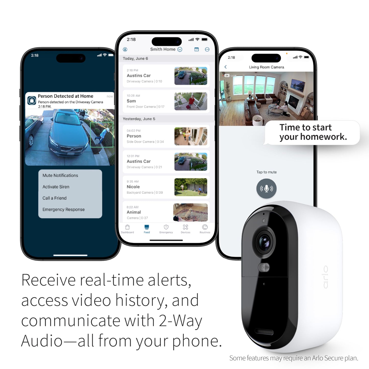 Arlo Essential Security Cameras Wireless Outdoor 2K (2nd Gen, 2023 Release) - Battery Power, Person Recognition, Package Detection, Animated Preview, 1-Month Trial of Secure Plan, 3 Cam, White