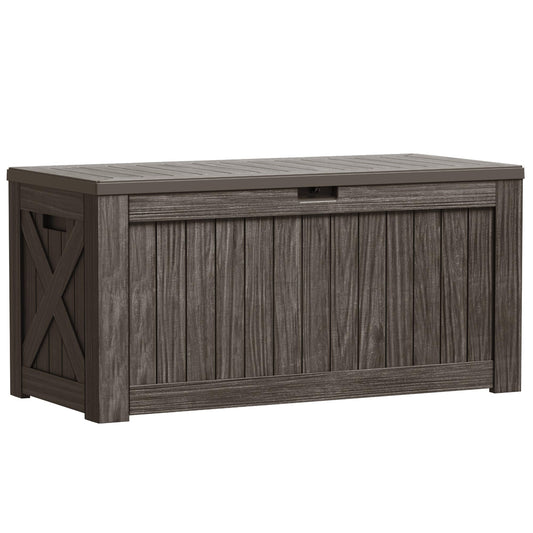 Greesum Outdoor Storage Box 120 Gallon Storage Bin with Lid for Patio Furniture, Garden Tools, Pool Supplies, Lockable, Waterproof and UV Resistant, Dark Brown