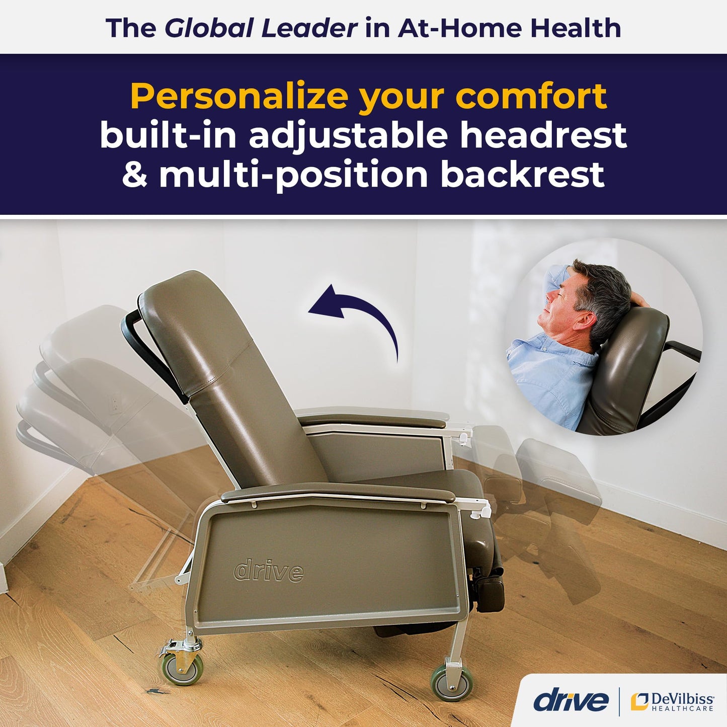 Drive Medical 3 Position Geri Chair Recliner, Reclining Chair with Armrests and Tray, Chocolate
