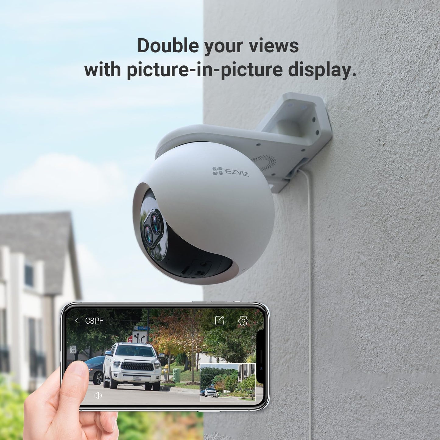 EZVIZ Security Camera Outdoor, 1080P Pan/Tilt/Zoom WiFi Camera, 8× Mixed Zoom and AI-Powered Person Detection Security Cam, IP65 Waterproof, Support MicroSD Card up to 512GB | C8PF