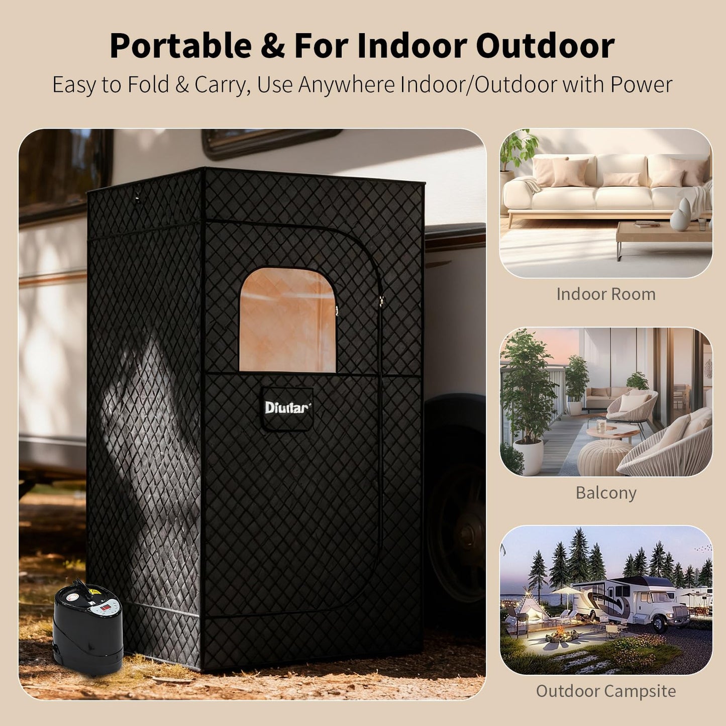 Dikutar Sauna Box -Portable Sauna for Home with Upgraded 3L 1500W Steamer,Folding Chair and Non-Slip Mat for Relaxation Spa,5-Layer Waterproof & Insulated Steam Saunas Tent,3 * 3 * 6ft,Larger (Black).
