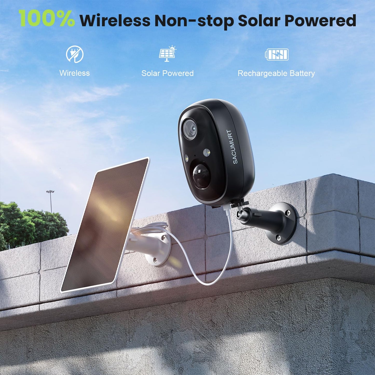 WiFi Cameras for Home Security, Free Cloud Storage, Solar Powered Security Cameras Wireless Outdoor, Outdoor Camera Wireless, Works with Alexa & Google Home, Smart Detection, 2K HD, 2-way talk, 4 Pack