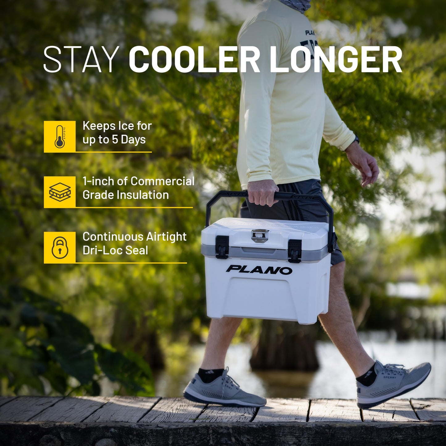 Plano Frost Cooler, 14-Quart Hard Cooler, Storm Gray, Insulated Ice Chest for Camping and Fishing, Dual-Stage Molded Latches, Airtight Dri-Loc Seal, Includes Removable Dry Basket