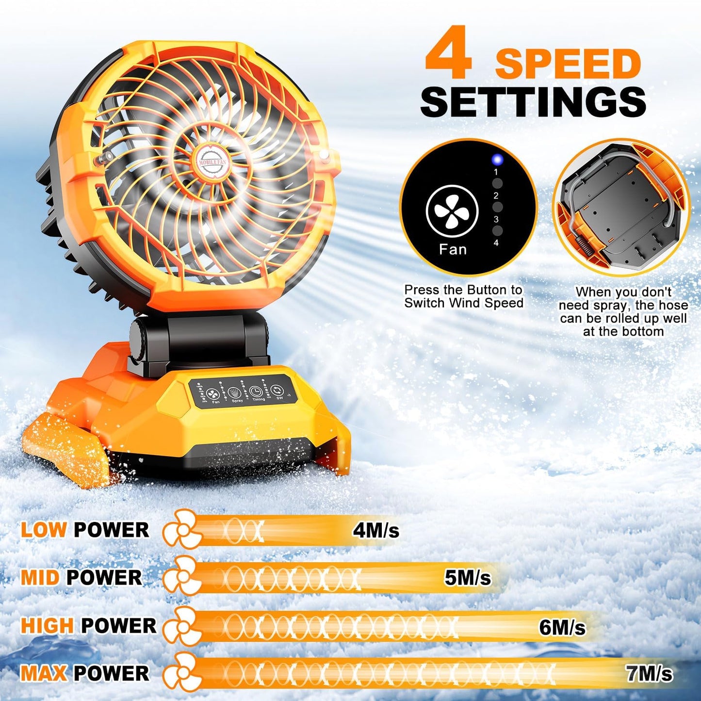 Portable Misting Fan, 30000mAh Rechargeable Battery Powered Oscillating Cooling Fan, Outdoor Fans for Camping, Patio, Adjustable Base for 10-13in Water Tank(No Bucket Included)