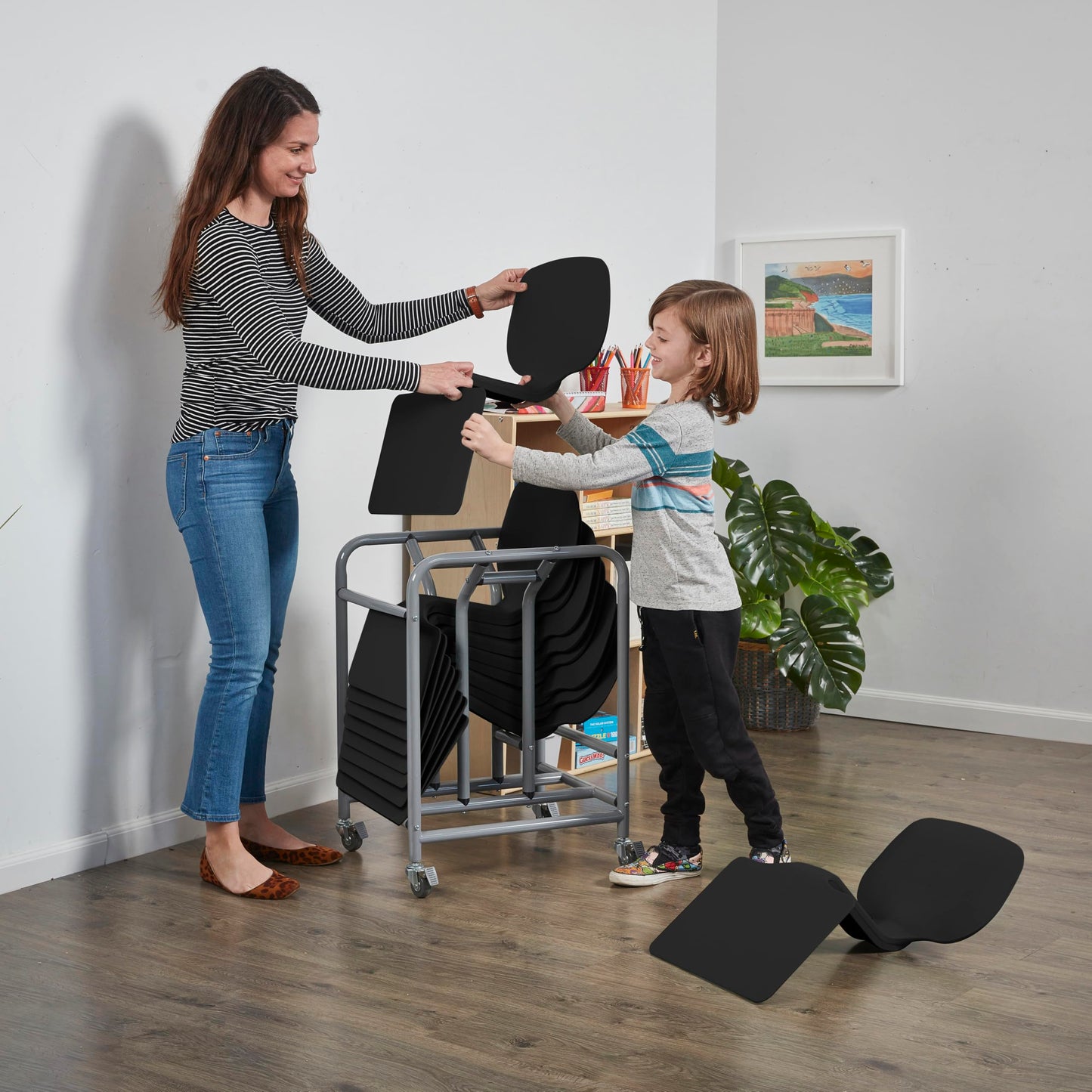 ECR4Kids The Surf Portable Lap Desk with Storage Cart, Flexible Seating, Black, 10-Pack