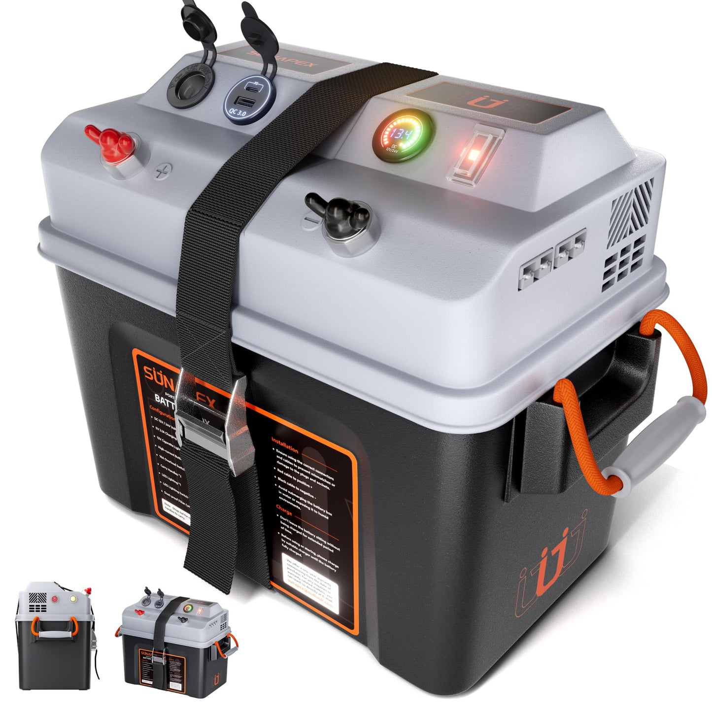 SUNAPEX Smart Battery Box 12V/24V Power Center - Multi Ports & Circuit Breaker for Trolling Motor, Marine,RV & Solar Panel (Pro,Battery Not Included)