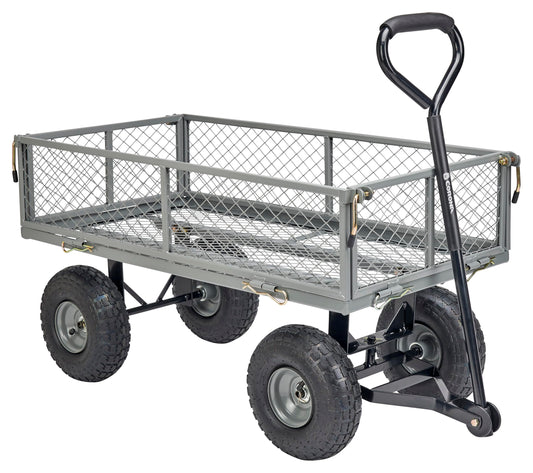 Corona Metal Landscape Cart 400 Pound Capacity Fold Down Sides 10 Inch Pneumatic Tires for Yard, Gardening, Bark, Planting