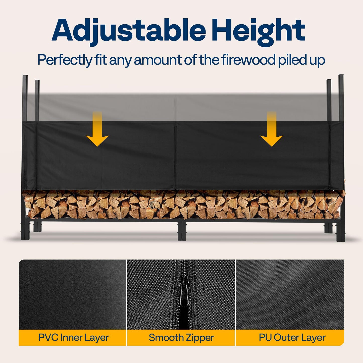VIVOHOME Heavy Duty 8 ft 1/2 Cord Firewood Rack Outdoor with Cover Combo Set with 8ft Waterproof Log Rack Cover