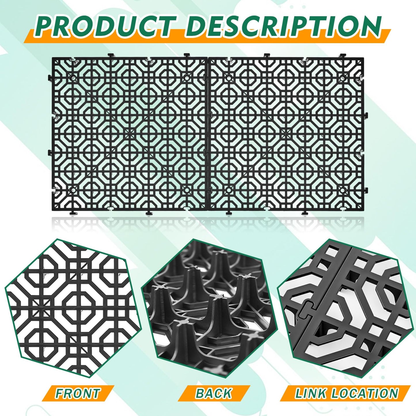 Wesnoy 15 Pcs 15.7 x 15.7 in Heavy Duty Ground Protection Mats Drive on Lawn Grates Grid Parking Pavers, Drain Interlocking Non-Slip Floor Mat, 6613 lb Load for Stone Grass Grid Permeable (Black)