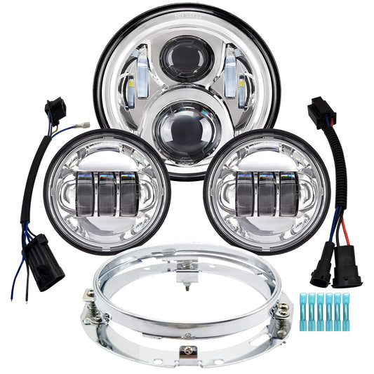 AlyoNed 7 inch Motorcycle LED Headlight 4.5" Fog Passing Lights DOT Kit Compatible with Harley Davidson Fat Boy Street Glide Heritage Softail Road King Switchback Electra Glide Ultra Classic Chrome