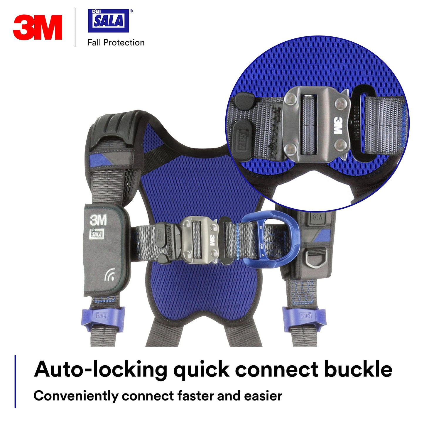 3M 1140188 DBI-SALA ExoFit X300 Comfort Construction Climbing Positioning Safety Harness Fall Protection, Back, Front, Hip D-Rings, Auto-Locking Quick Connect Chest Buckle, Tongue Leg Buckle, Medium