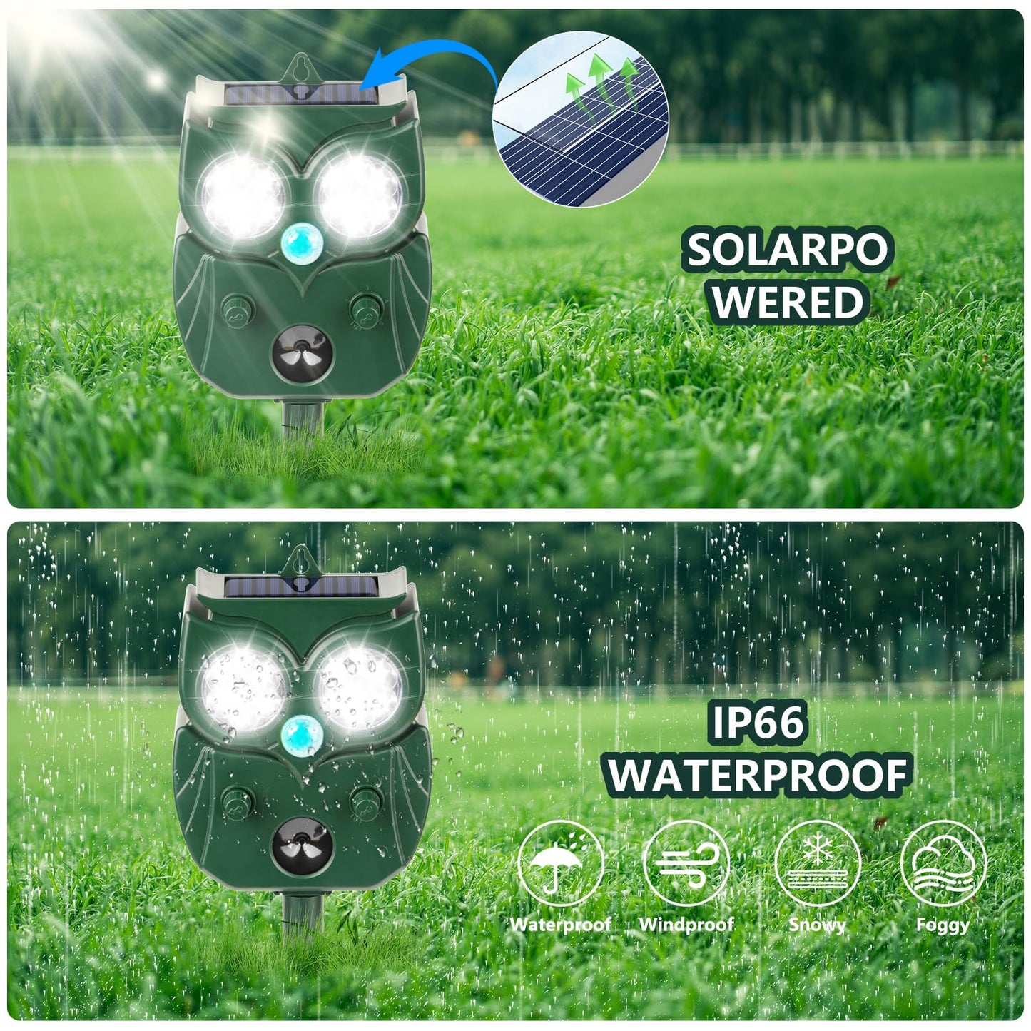 4 Pack 2026 Ultrasonic Animal Repellent Outdoor Deer Repellent Devices Solar Animal Repeller Motion Activated Deterrent to Scare Cat Squirrel Rabbit Raccoon Skunk with LED Flash Lights for Yard Lawns