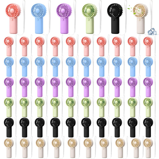Rossesay 60 Pcs Mini Portable Fan Small Handheld Battery Operated Portable Personal Fans for Summer Travel Beach Indoor Outdoor Cooling Gift(Green, Pink, White, Blue, Black, Purple)