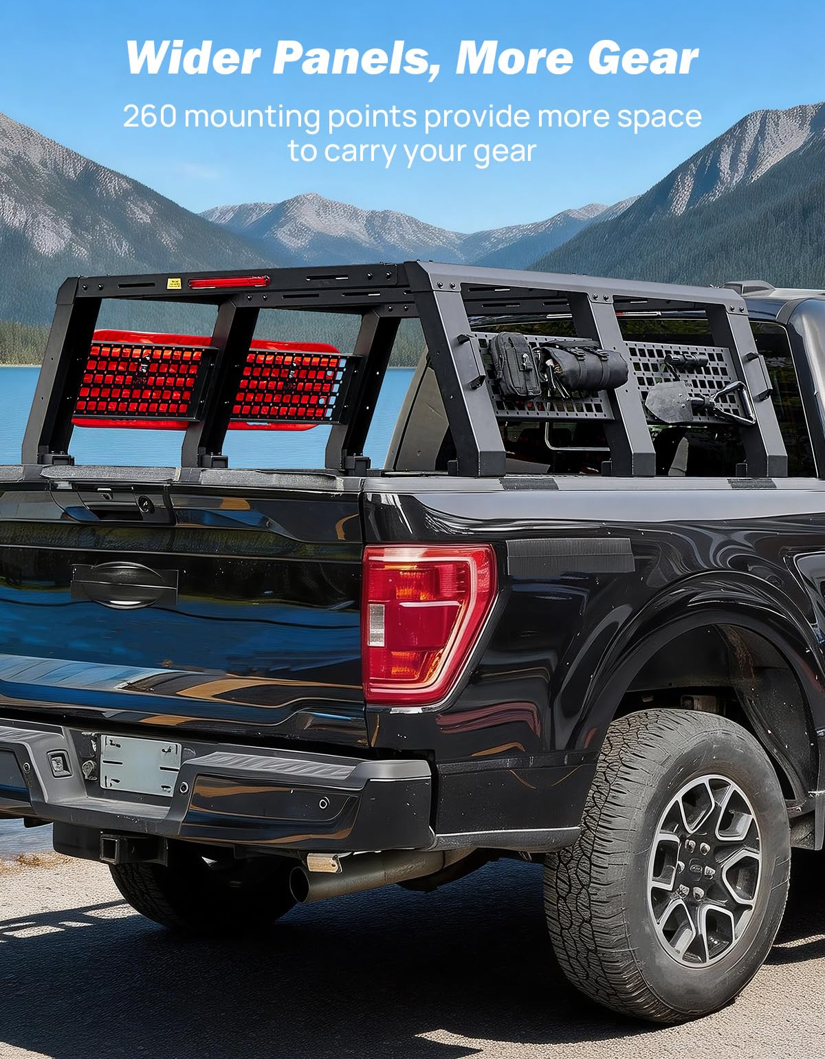 JOYTUTUS Full Size Truck Bed Rack, Overland Bed Racks for Trucks Compatible with F150 F250 F350 Silverado Sierra Ram, 18.8 Inch High Truck Bed Rack for Roof Top Tent, with LED Brake Light Molle Panel